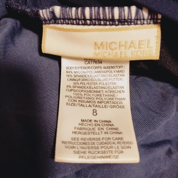 Michael Kors navy blue ruched bandeau one-piece swimsuit.  - Picture 3 of 8